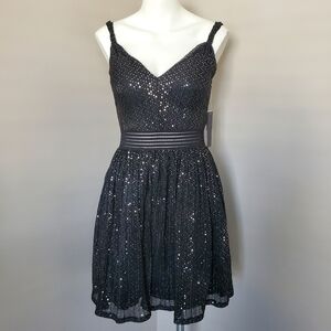 CITY STUDIO Black Sequin Dress Sz 7 Whimsigoth Dark Romantic Formal Prom NWT